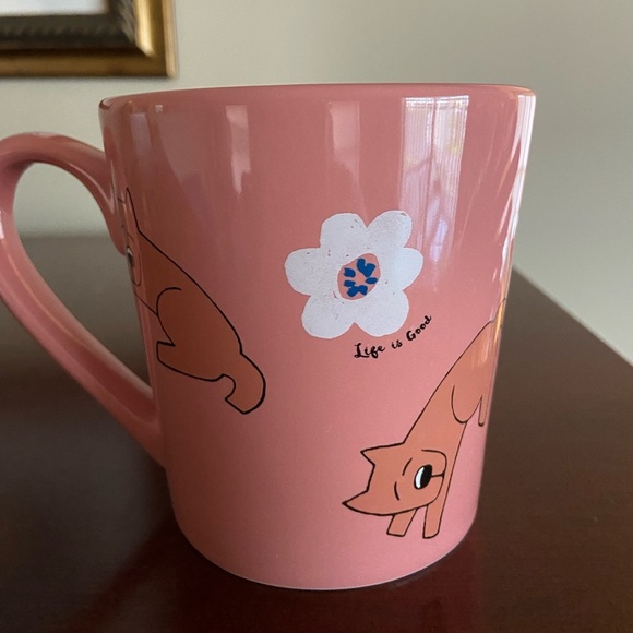 LIFE IS GOOD Pink SLEEPING DOG "Rocket" with White FLOWERS Coffee MUG Cup - Picture 3 of 7